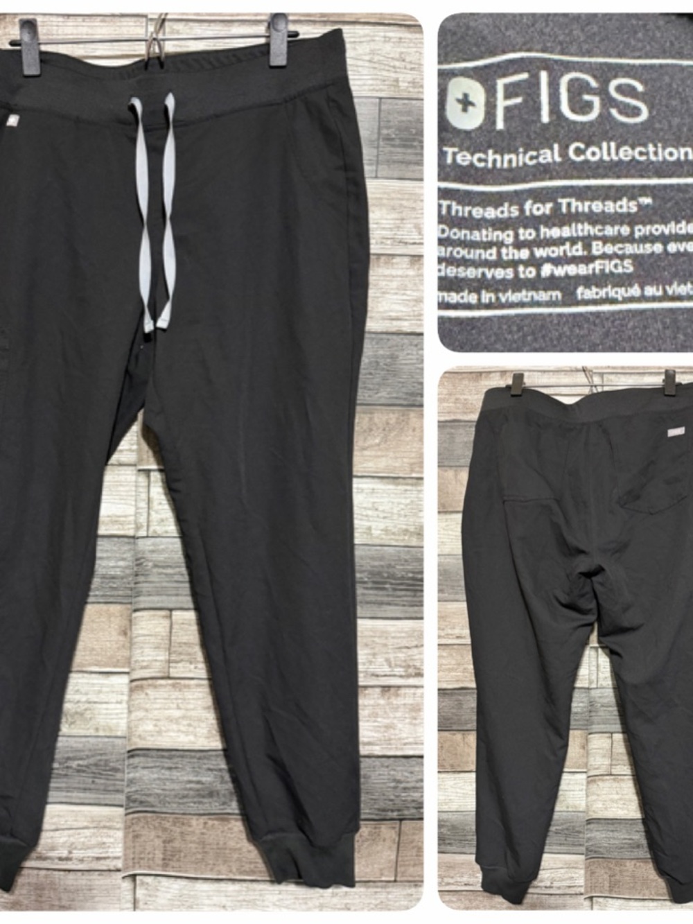 FIGS Technical Collection Zamora Jogger Scrub Pants Womenās L Black (Inseam 28)